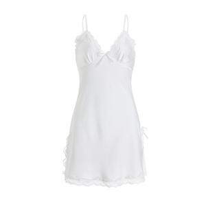 Guiruo automne et hiver nouvelle dentelle fronde chemise de nuit femmes Satin Sexy profond V fendu pyjamas maison vêtements ensemble 1538 - Product Image 5