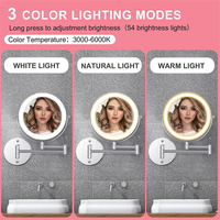 Miroir mural intelligent à double face rotatif avec capteur tactile USB, 8 pouces, 10X, rechargeable, personnalisé, avec 3 couleurs de lumière LED