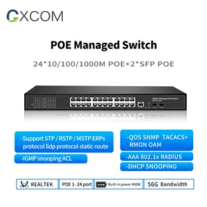 Switch Ethernet 8 Port OEM/ODM 48v Network Ethernet Fiber 2 Sfp 10/100/1000m Full Gigabit Managed 4 8 16 24 48 Port PoE Switch For CCTV