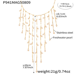 Collana con ciondolo a forma di ruota panoramica e tesoro naturale d'acqua dolce, stile europeo e americano esagerato, catena multistrato in acciaio inossidabile - Product Image 6