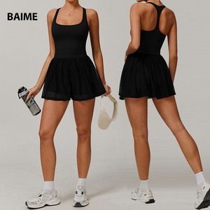 Conception populaire Polyester Fiber Yoga Tennis Jupe Ensemble Exercice Femmes Tennis Robe avec Poche - Product Image 1