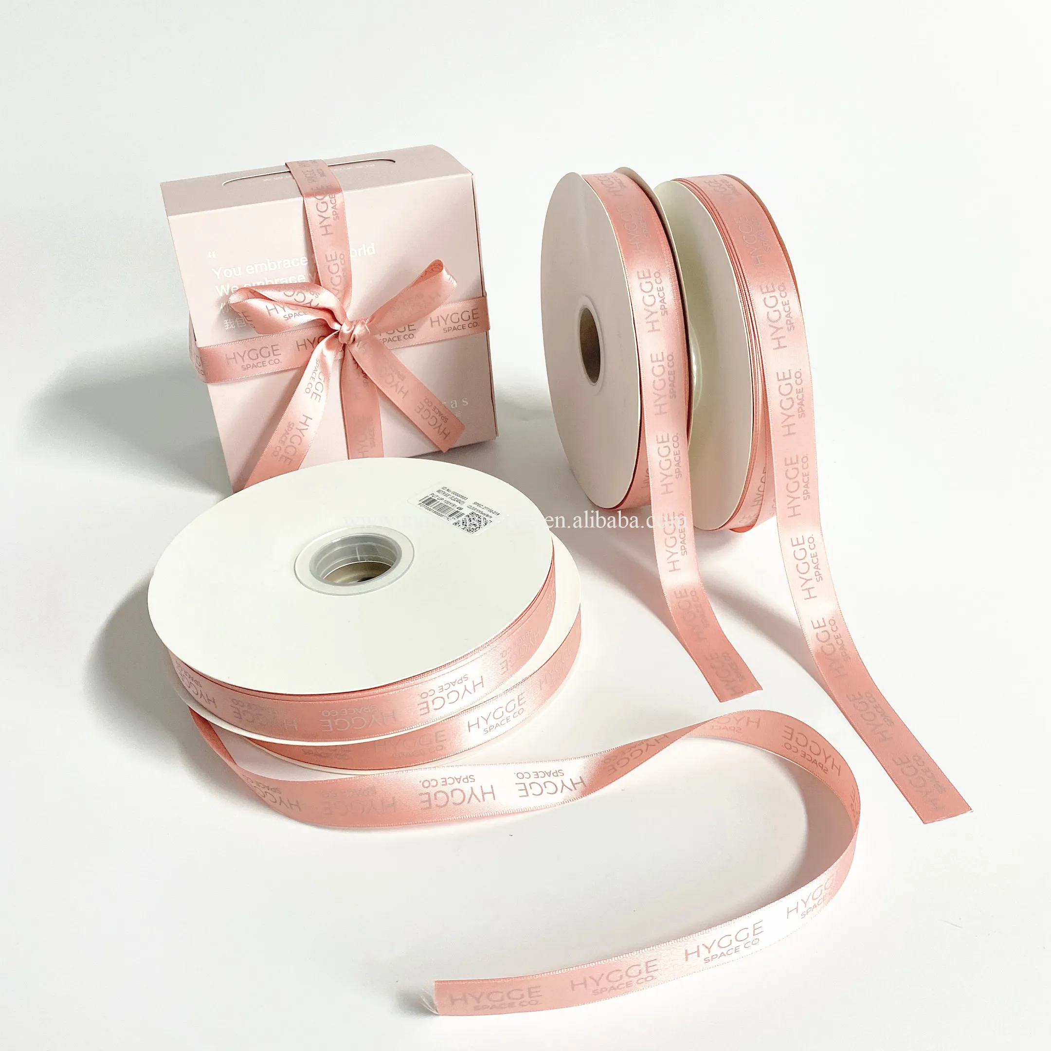 Factory Luxury Pink Colors Double Faced Weich glattes Satin band Kunden spezifisch bedrucktes Verpackungs band mit Logo Ribbon Satin Tape