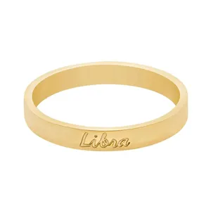 18k Gold Fashion Jewelry Vintage Stacked Rings Customize As Needed Stainless Steel Ring Engraved Zodiac Italic Rings For Women