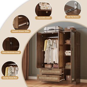 Armario moderno de madera SENYU con puerta con espejo y 2 cajones para almacenamiento en el dormitorio - Product Image 6