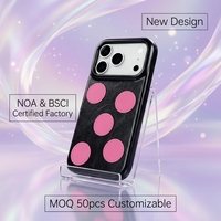Étui en cuir PU à pois décoratif minimaliste avec protection d'objectif surélevée et découpes inférieures précises, housse légère pour iPhone 17/18 Pro Max