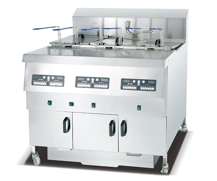 Stainless Steel 16L*3 3-tank 6-basket Computer Board Electric Deep Fryer Oil Filter Machine Electric Commercial Chicken Fryer