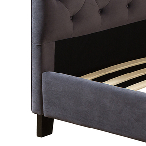 High <b>End</b> Grey Velvet Tufted Corner <b>Bed</b> Frame with Sturdy Wooden Slats For Home Bedroom - Product Image 3