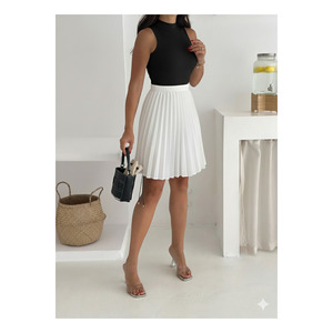 Mini-jupe plissée blanche, taille élastique, tissu satiné, 45 cm, jupes pour femmes - Product Image 4
