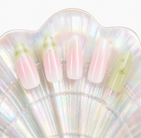 Faux ongles adhésifs doux en amande, style français à carreaux verts avec dégradé rose, pour les voyages et les rendez-vous