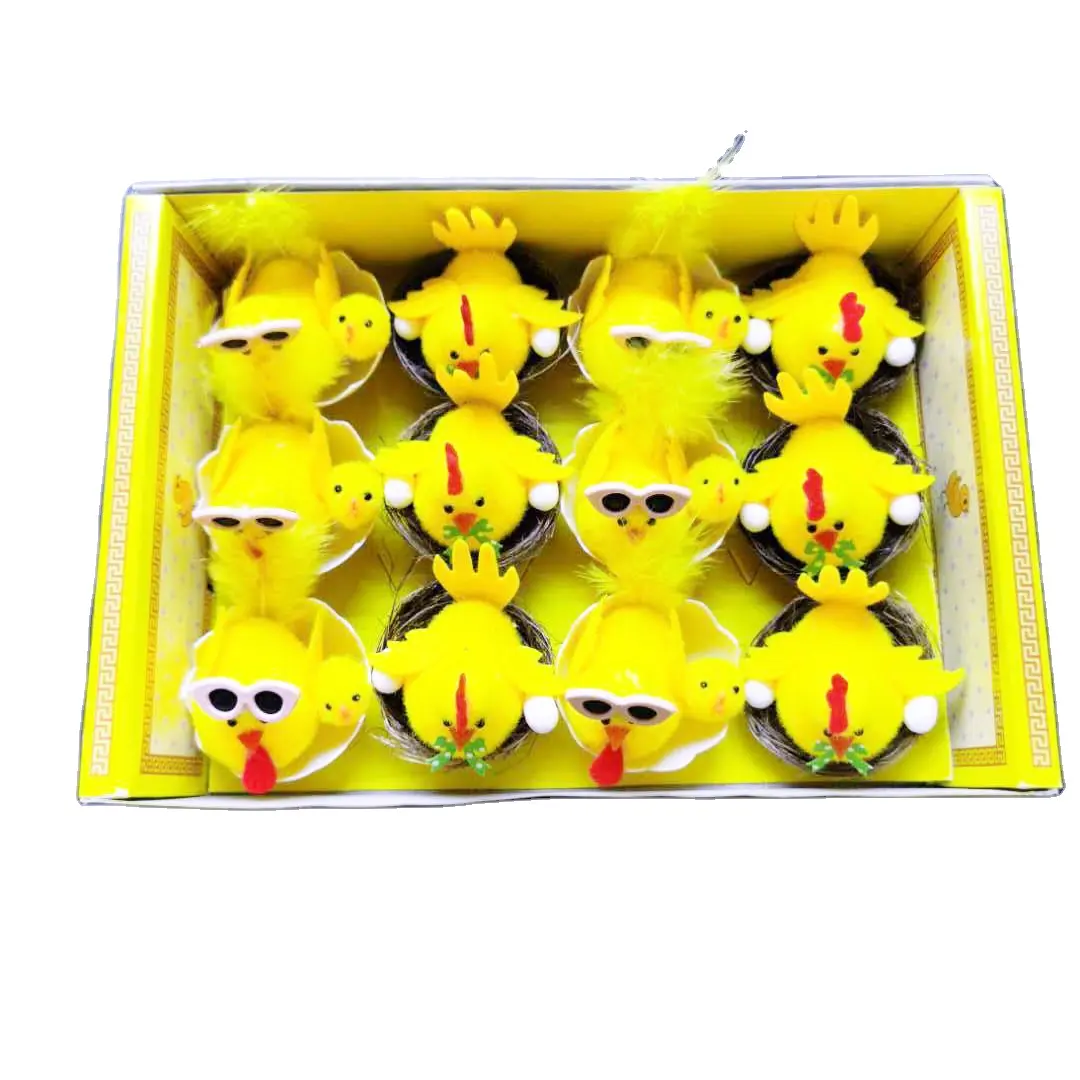 2023 Nova Oferta Feliz Páscoa Coelho Decoração Artesanato Brinquedos Ovos Presente Amarelo Filhotes Set Ornamento