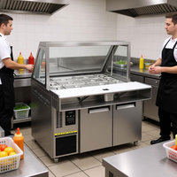 Réfrigérateur de bar à salades à deux portes et deux étagères, à froid ventilé, avec rangement sous comptoir, haute visibilité, pour cuisine professionnelle
