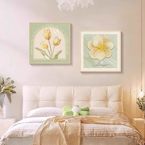 Peintures sur toile encadrées, art mural rectangulaire, fleurs abstraites, design végétal, cadre vert clair pour la décoration de la chambre à coucher et du salon - Product Image 1