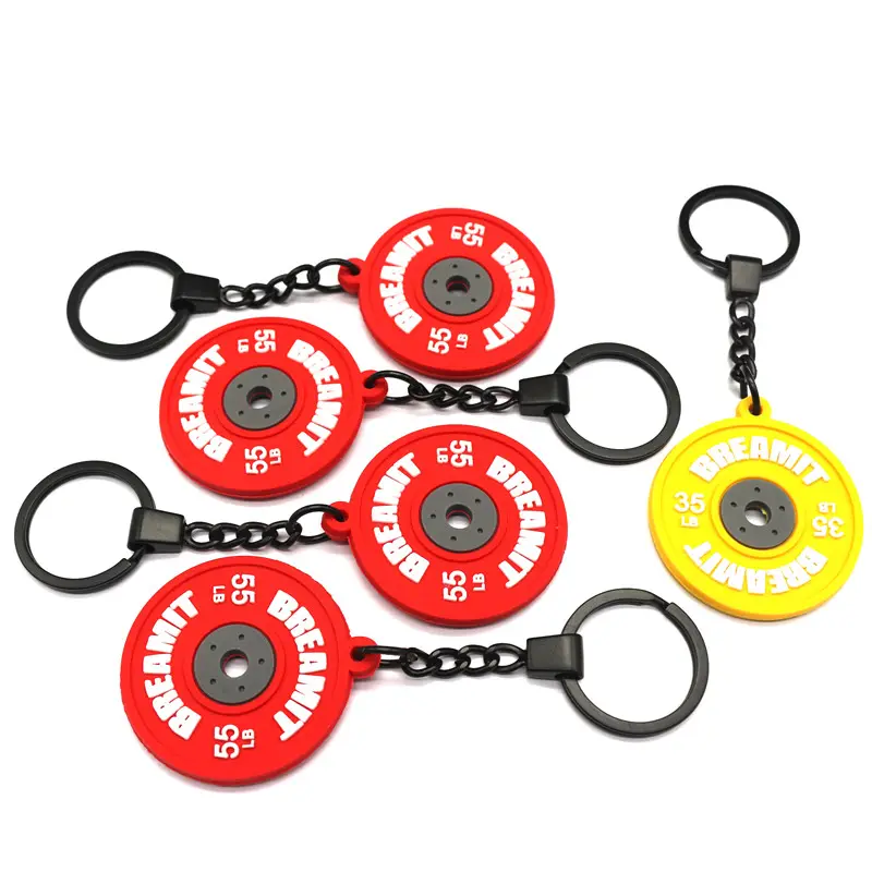 Low MOQ Custom Rubber Keyring 2D 3D Soft PVC Gym KeyChain 3D Mini Rubber Barbell Kettlebell Shape Keychain