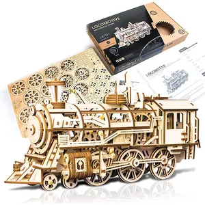 CPC Certificated Robotime Rokr LK701 Locomotive Mechanical Gears Steam Educational Toys 3D Wood Car Puzzle For Adults