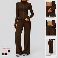 Ensemble 2 pièces décontracté automne-hiver, uni, respirant, fermeture éclair, coupe-vent, chaud, velours, pour la course à pied en plein air, le fitness, le sport
