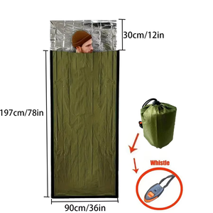 Couverture Portable PE <span class=keywords><strong>Film</strong></span> d'aluminium sac de couchage thermique chaud coupe-vent étanche Camping équipement de plein air sifflet - Product Image 3