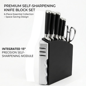 7 Pieces Professional Golden <b>Knife</b> <b>Set</b> Premium Built in Self Sharpener Stainless Steel Chef Kitchen <b>Knife</b> <b>Set</b> with Block - Product Image 2