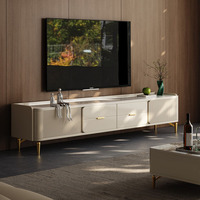 Meuble TV moderne ModHomi en pierre frittée blanche, console de salon, meuble de rangement, support TV design de luxe avec plateau en marbre