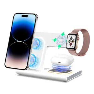 Portable Desktop Mobile Phone Wireless Charger Station 3In1 4 3 In 1 3 In 1 Folding Magnetic Foldable 10W 15W Wireless Charger