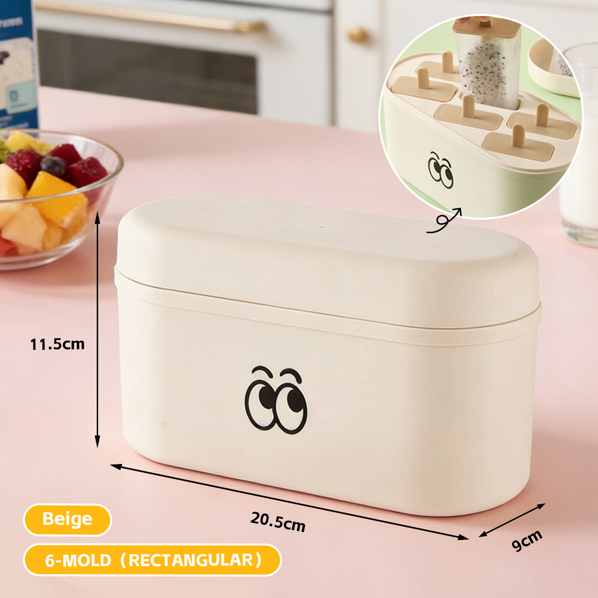 Beige, rectangular, de 6 moldes