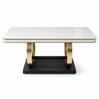 Table à manger moderne en marbre pour hôtel, base en acier inoxydable doré, plateau blanc brillant, mobilier de salon durable, chargement complet de conteneur