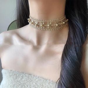 <span class=keywords><strong>Collar</strong></span> de tela con cuentas de flor hueca y hilo dorado bilateral para mujer, accesorios de cadena para clavícula estilo 2025 - Product Image 2