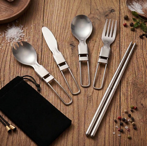 Portable 304 SS Camping Utensils <b>Set</b>, Travel Outdoor Picnic Cutlery with Chopsticks, Salad Dinner Knife Fork Spoon <b>Set</b> - Product Image 4