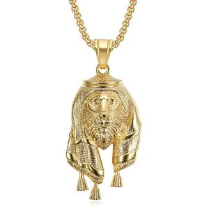 yunnique Gold Plated Lion Head <b>Scarf</b> Pendant Necklace Stainless Steel Men's Fashion Jewelry Animal Zodiac Design Gift Accessory - Product Image 5