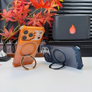 เคสแม่เหล็กหรูหราแบบด้านโปร่งแสงสำหรับ iPhone 17 13 14 15 16 Pro Max พร้อมการปกป้อง 360 องศา °   ขาตั้งโทรศัพท์แบบวงแหวน อลูมิเนียมอัลลอยด์ ฝาครอบไร้ขอบ - Product Image 3