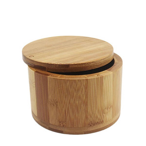 Bamboo Round Spice <b>Jar</b> With Magnetic Lid Food Coffee Tea <b>Storage</b> Container <b>Kitchen</b> Use - Product Image 1
