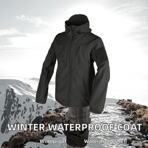 New Winter Casual Waterproof Zipper Windbreaker Outdoor Coat Multi-Pocket Hooded Bonded High Quality <b>Fleece</b> Softshell <b>Jacket</b> Men - Product Image 2