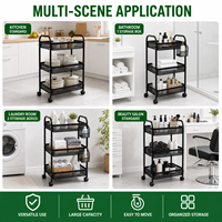 Chariot utilitaire à 3 niveaux avec poignée et roulettes, chariot de rangement multifonctionnel en métal grillagé avec boîtes latérales
