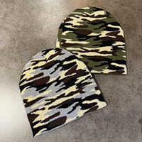 Bonnet tricoté unisexe motif camouflage dollar style hip-hop hiver, sans revers, doux et léger