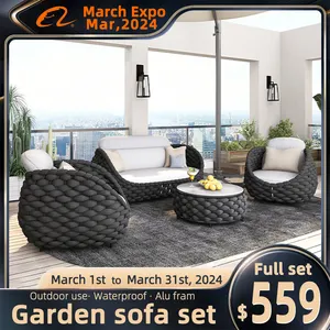 Sofa taman villa pribadi furnitur teras taman halaman belakang sofa tali anyaman perabotan luar ruangan kebun set