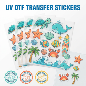 Pegatina de transferencia UV DTF con diseño de tortuga marina, ballena y estrella de mar, estilo veraniego, para playa, impermeable, con textura <span class=keywords><strong>3D</strong></span> en relieve, suministro a granel - Product Image 1