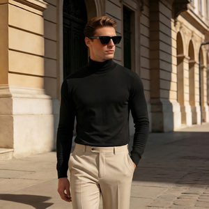 <span class=keywords><strong>Camiseta</strong></span> <span class=keywords><strong>Interior</strong></span> Casual de Cuello Alto para <span class=keywords><strong>Hombre</strong></span>, Color Sólido, Forro Polar de Doble Cara, Manga Larga para Principios de Primavera - Product Image 4