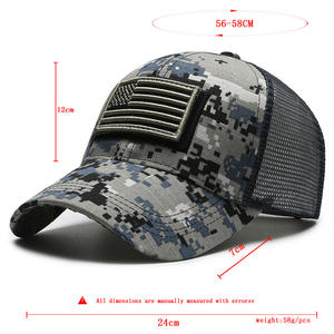 Gorra de béisbol con bandera americana para hombre personalizada al por mayor, gorra de camionero con 6 paneles de malla de camuflaje, gorra deportiva bordada impermeable - Product Image 6