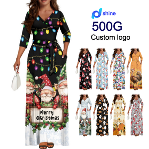 Nuovo modello di abito lungo con scollo a V, realizzato a partire <span class=keywords><strong>da</strong></span> un unico pezzo, abito con stampa Babbo Natale e lacci, esclusivamente per Natale - Product Image 1