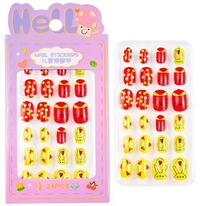 Lot de 24 faux ongles carrés courts en gros, motifs fleurs de dessin animé mignons, pour enfants, à presser - Product Image 4