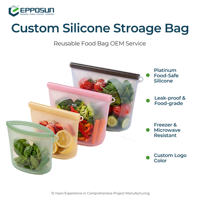 Sac de conservation alimentaire en silicone réutilisable et étanche sur mesure, moulage par compression OEM ODM, qualité alimentaire platine, pochette de cuisine