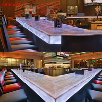 Comptoirs de restaurant modernes en pierre translucide Corian à LED, en forme de U, pour buffet et bar