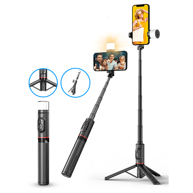 TOKQI-Q12s Wireless Selfie Stick Phone Extended Mini Tripod With Rotatable Beauty Hidden Design Rotatable Fill Light