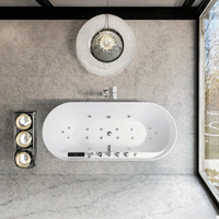 Baignoire autoportante ovale moderne en acrylique pour bain à remous 1,7 m Blanc pur Robinet et drain inclus Drain d'angle Hôtel