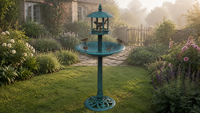 Bain d'oiseaux et mangeoire 2-en-1 de style antique, en résine bronze écologique, design gazebo, résistant aux intempéries, pour la décoration extérieure du jardin