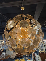Lustre Sputnik en verre de Murano de luxe, style moderne du milieu du siècle, avec pampilles en laiton antique, pour villa, hôtel, restaurant