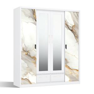 Armoire de chambre à coucher en acier imprimé avec porte coulissante, miroir et organiseur de tiroirs - Product Image 2