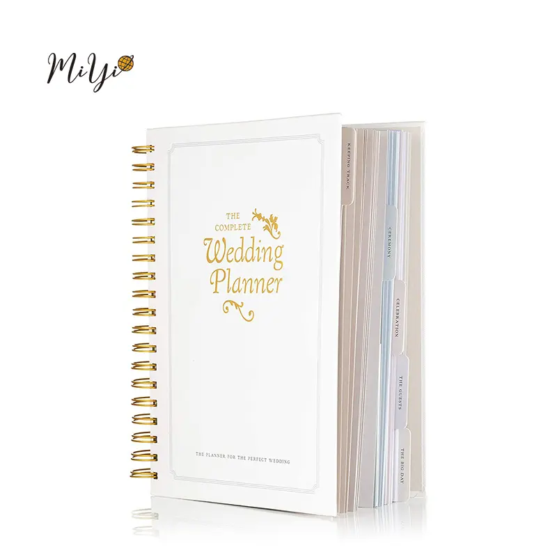 Commercio all'ingrosso di lusso a spirale Wedding Planner libro 9.5x11.5 pollici taccuino di scrittura a mano diario organizzatore personalizzato per la sposa