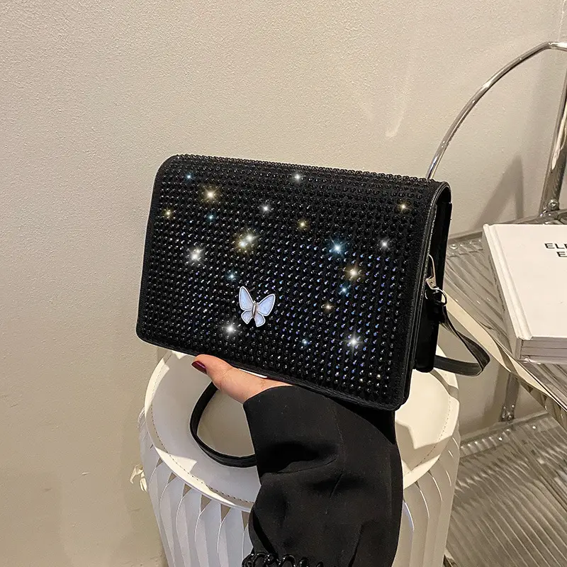 Borsa con diamanti luminosi da bambina di nuova tendenza Casual monospalla con borsa a tracolla piccole borse di lusso quadrate di alta qualità