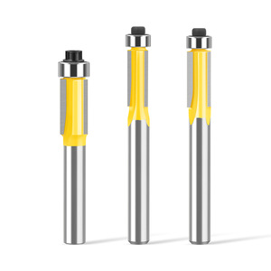 Vástago de 6mm y <span class=keywords><strong>1</strong></span>/4 pulgadas, cuchillas de carburo de 3T, cortador de molino de madera, brocas de enrutador de ajuste al Ras para carpintería con herramientas de corte de rodamientos - Product Image 1