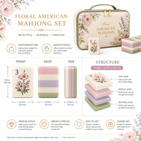 Tuiles de Mahjong américaines en acrylique à trois couches, thème floral pastel, dos rayé rose, lavande et vert, imprimées UV, épaisseur 14 mm